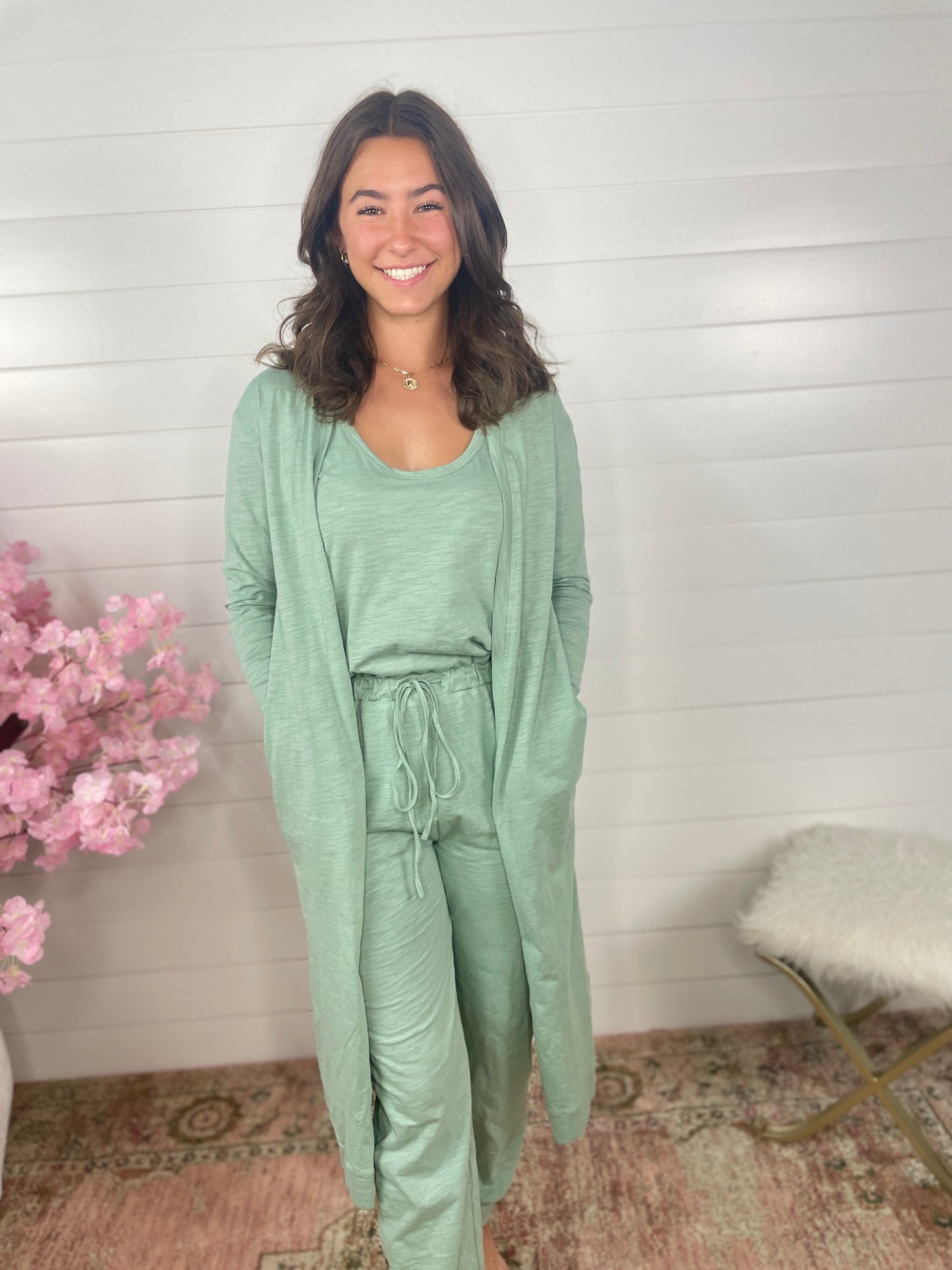 Addie Jumpsuit Set w/Cardigan | Sage