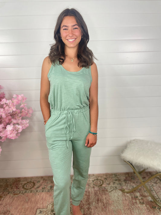 Addie Jumpsuit Set w/Cardigan | Sage