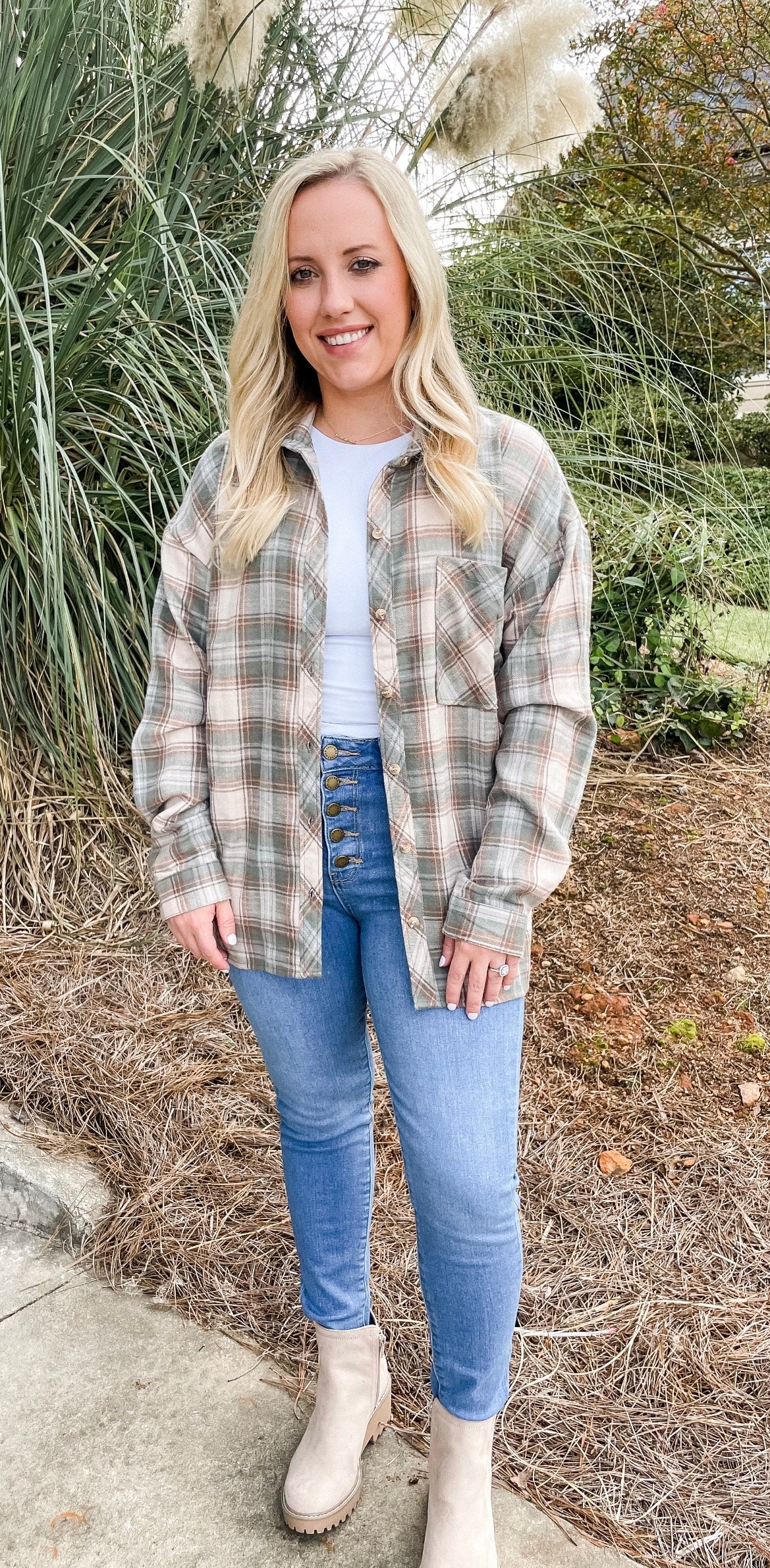 Harlow Flannel | Taupe Green